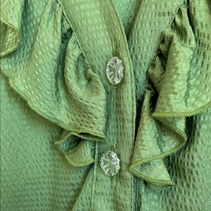 My Michelle Olive Green Ruffle-Front Short Sleeve Blouse